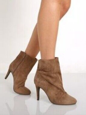 Free People Fairfax Suede Leather Ankle Boots Slouch Heeled Booties In Tan 39